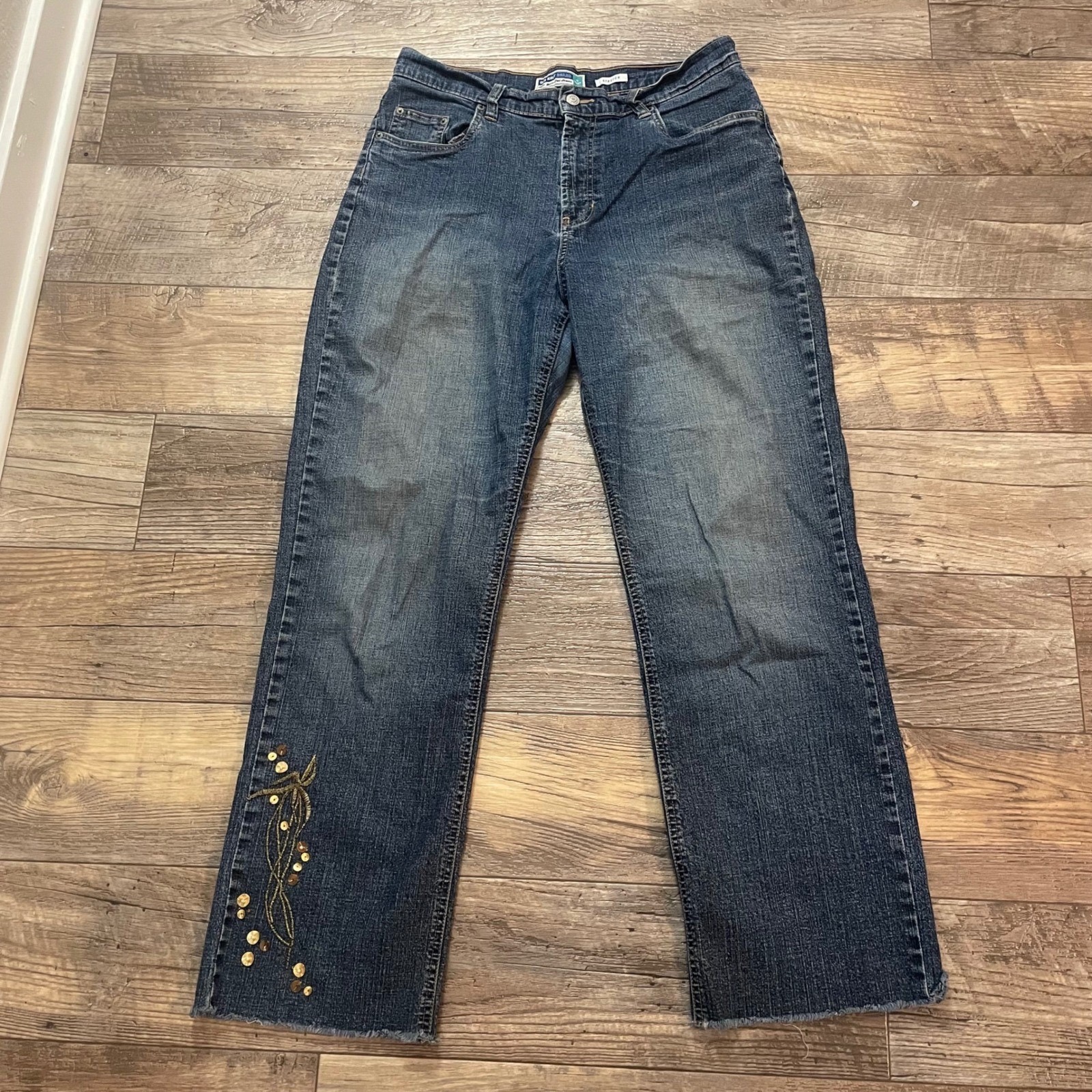 Old Navy Women's Bootcut Jeans Embellished Floral Blue Denim Size 12